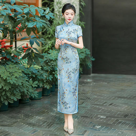 WX-ZS-2505春季新款真丝旗袍中式桑蚕丝连衣裙手工缝制送考宴席日常可穿 商品图0