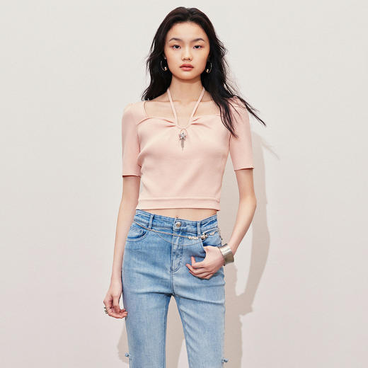 温柔甜美风套头针织衫设计感夏季上衣女修身显瘦(货号:MS85SW064R0003) 商品图2