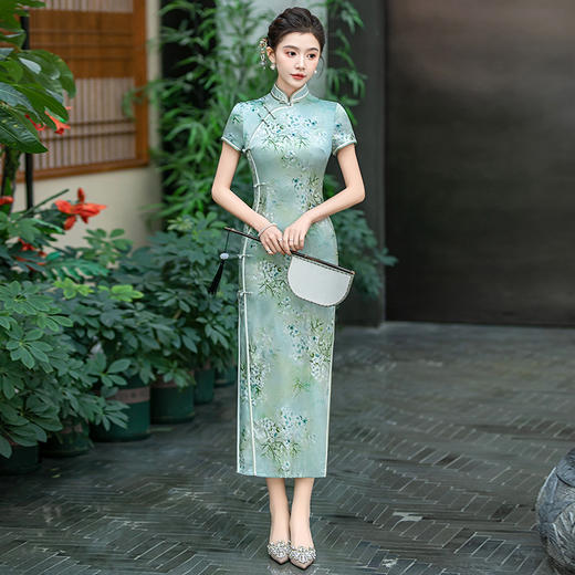 WX-ZS-25012春季新款真丝旗袍中式桑蚕丝连衣裙手工缝制送考宴席日常可穿 商品图2
