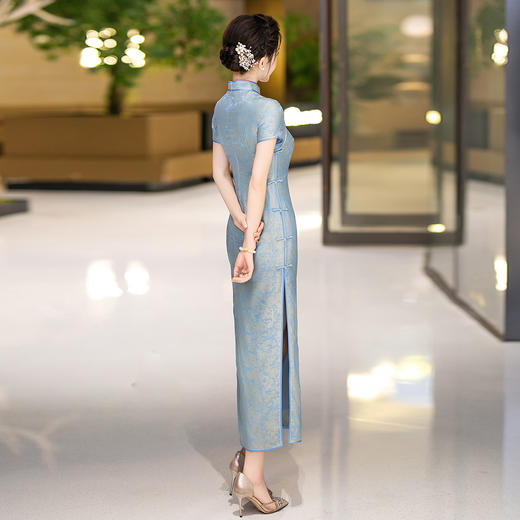 WX-2025春季新款真丝旗袍中式桑蚕丝连衣裙手工缝制送考宴席日常可穿 商品图3