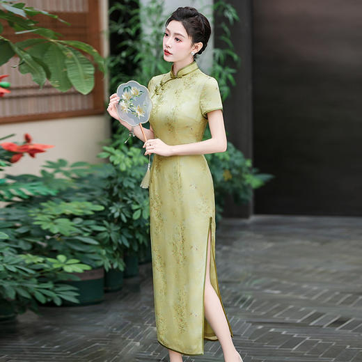 WX-2025春季新款真丝旗袍中式桑蚕丝连衣裙手工缝制送考宴席日常可穿 商品图3