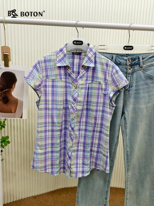 【第2件半价！尾货清仓不退换】波顿女士短袖休闲格仔衬衫LS728215 商品图1