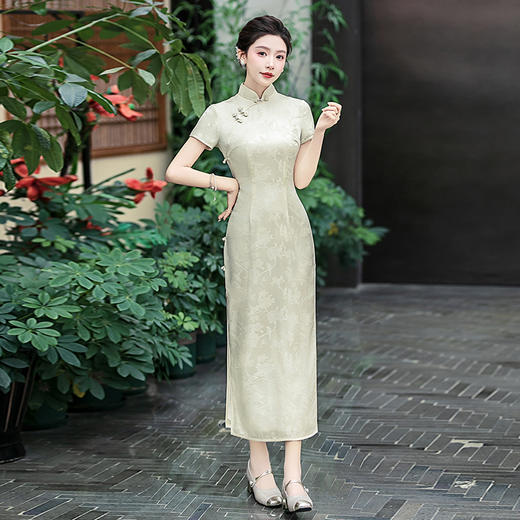 WX-25006春季新款真丝旗袍中式桑蚕丝连衣裙手工缝制送考宴席日常可穿 商品图2