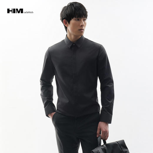 HIM漢崇  日常通勤商务正装衬衣经典方领修身长袖衬衣男 2026春季 商品图0