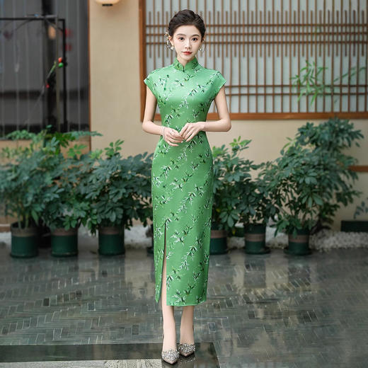 WX-25018春季新款真丝提花段旗袍中式桑蚕丝连衣裙手工缝制送考宴席 商品图0