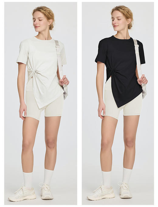 【设计感扭结】2025春夏新款瑜伽服美国PIMA匹马棉女子短袖T恤不规则健身服宽松 商品图5