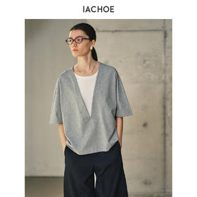 棉仓3631501005-IACHOE深V假两件T恤