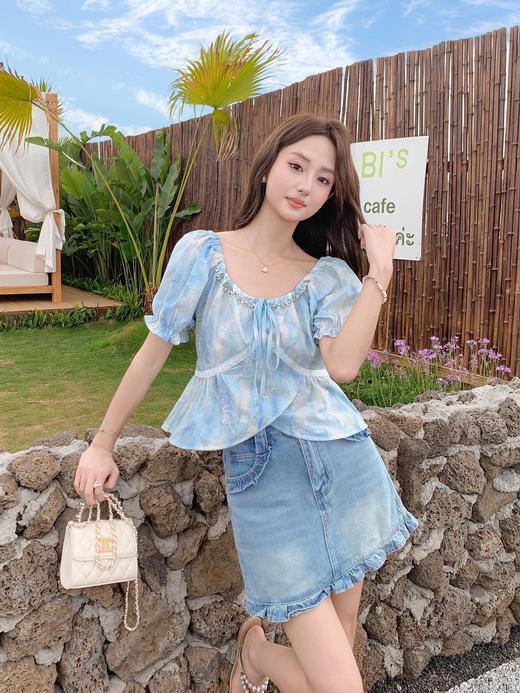 张心子【腿精秘籍】通勤风百搭木耳花边短裙牛仔半身裙 U2504029 商品图5