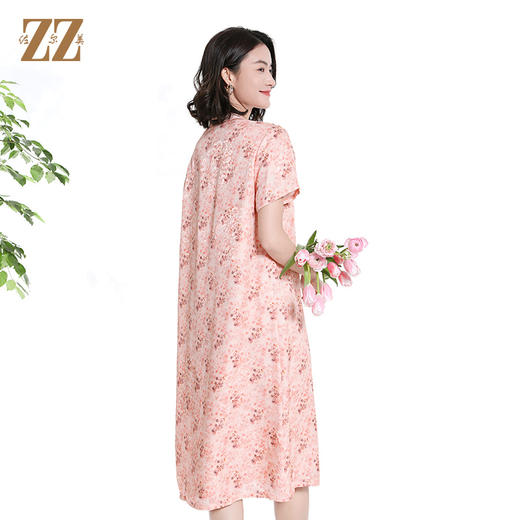 佐尔美夏季新款时尚气质印花桑蚕丝短袖连衣裙女M42LS47 商品图4