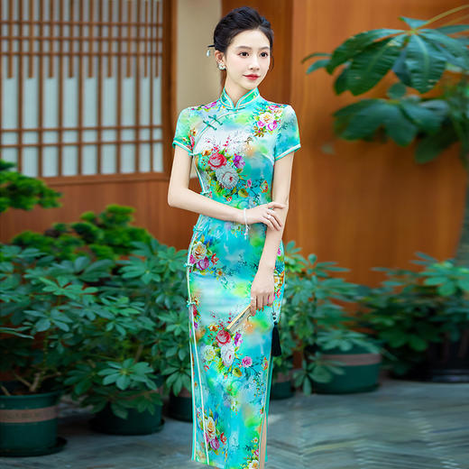 WX-ZS-2508春季新款真丝旗袍中式桑蚕丝连衣裙手工缝制送考宴席日常可穿 商品图1