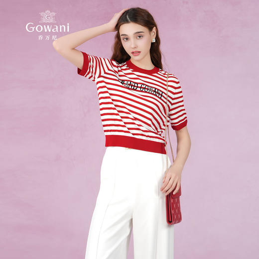 乔万尼针织衫女夏短袖减龄条纹设计EM2M891 商品图1