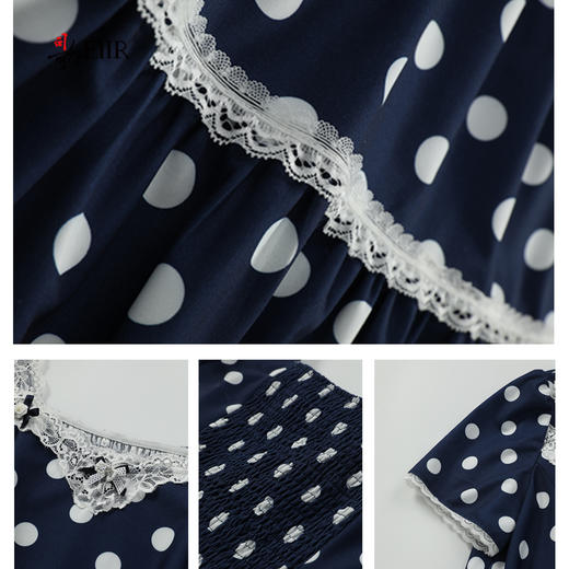 司歌波点蕾丝连衣裙短袖优雅修身A911070X 商品图2