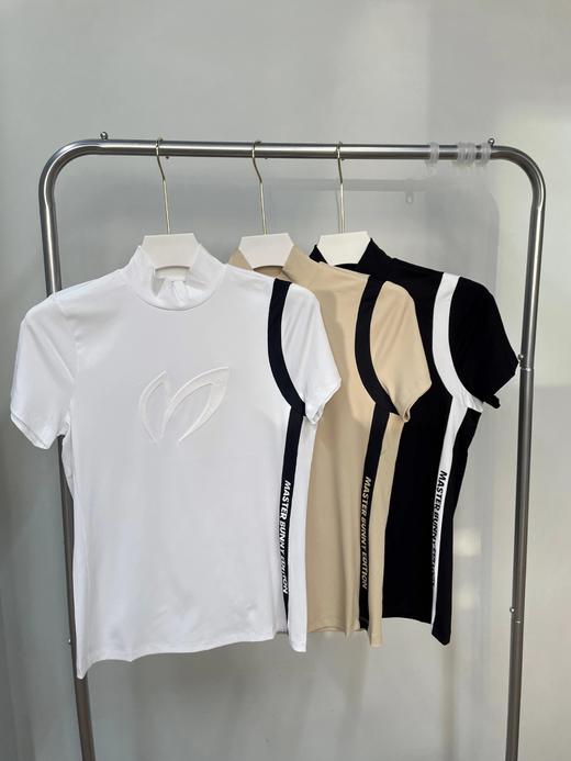 Master Bunny 高尔夫 女士 刺绣logo拼色条纹针织短袖T恤 商品图6