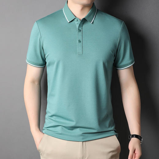 桑蚕丝短袖t恤 男士夏季新款时尚简约翻领纯色薄款polo衫男装 商品图2