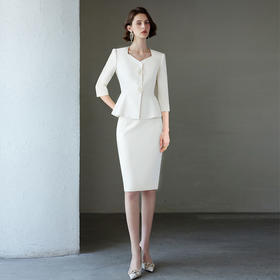 IWY/春夏新款七分袖西装套裙女气质通勤白色美容院接待正装CS2243