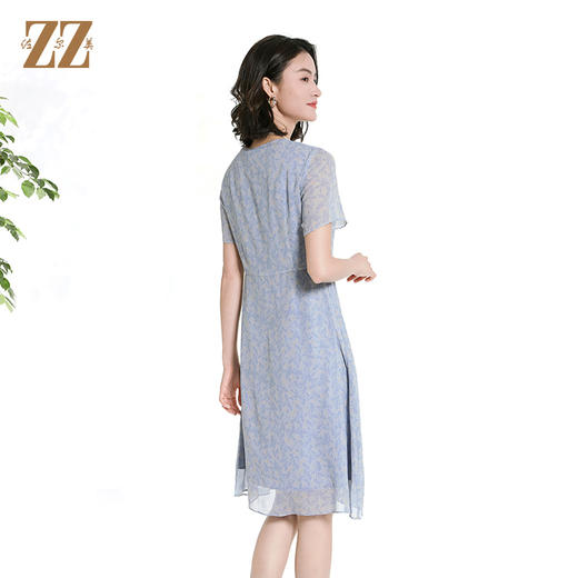 佐尔美夏季新款时尚气质碎花桑蚕丝短袖连衣裙女M42LS50 商品图3