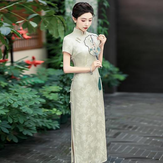 WX-25006春季新款真丝旗袍中式桑蚕丝连衣裙手工缝制送考宴席日常可穿 商品图4