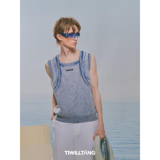 启世录TIWILLTANG“邬影窒烬”水洗罗纹马甲夏季透气针织背心男 商品图1