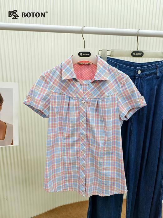 【第2件半价！尾货清仓不退换】波顿女士夏季休闲格仔短袖衬衫LS751216 商品图1