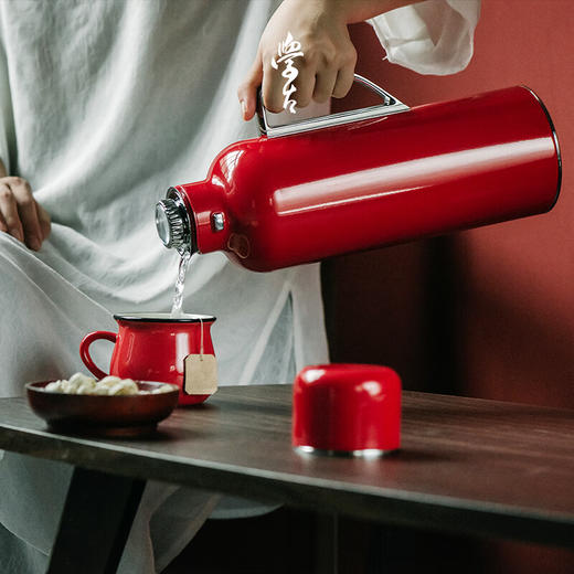 学古 一原传家壶 中式复古焖茶壶热水壶暖壶热水瓶家用保温1.6L 红色 1.6L 商品图6