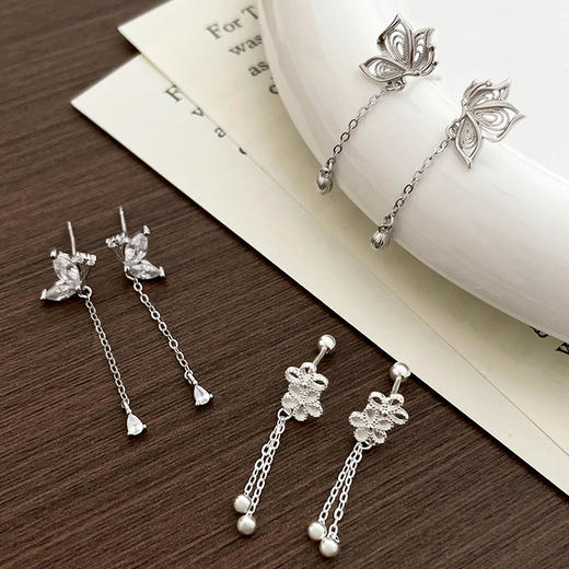 【蝶恋春雪】999纯银拉丝镂空蝴蝶耳钉【JHY-E000927B】 商品图3