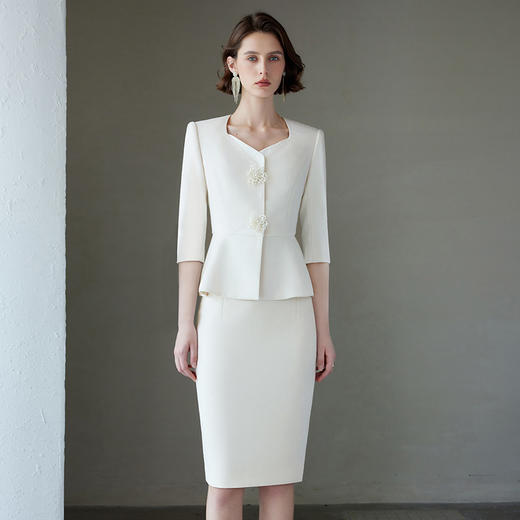IWY/春夏新款七分袖西装套裙女气质通勤白色美容院接待正装CS2243 商品图2