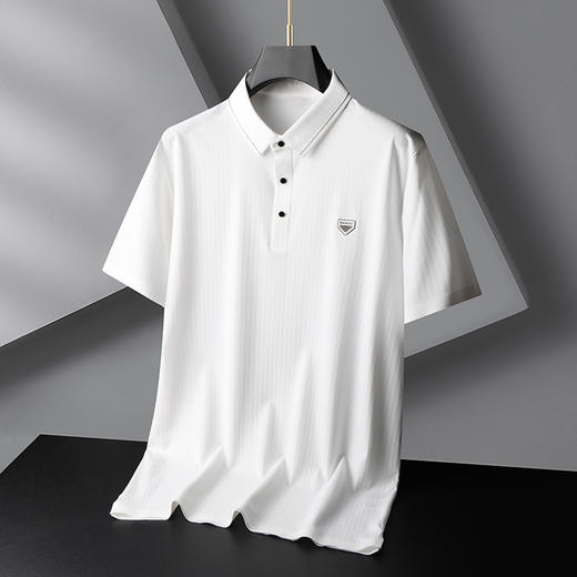 【冰丝】【DG】大依优型大码休闲纯色Polo衫冰丝凉感翻领百搭半袖体恤夏季胖子上衣 商品图0