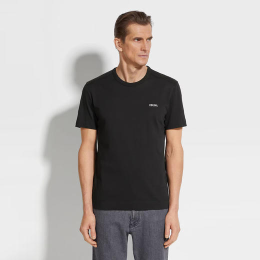 【二】ZEGNA 杰尼亚 男士字母徽标刺绣棉质圆领短袖T恤 黑色 E7360A5 B760 K09 商品图1