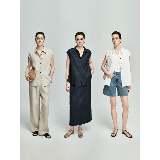 棉仓362604024-初棉空气亚麻率性慵懒无袖衬衫 商品图4