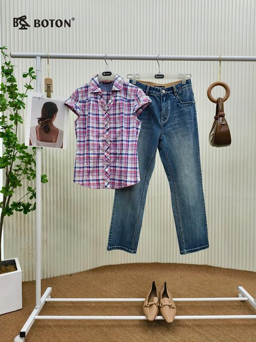 【第2件半价！尾货清仓不退换】波顿女士休闲格仔短袖衬衫LS735216 商品图4