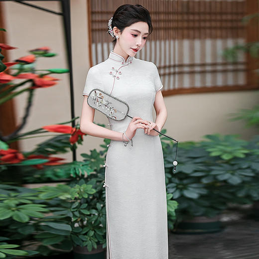 WX-2025春季新款真丝旗袍中式桑蚕丝连衣裙手工缝制送考宴席日常可穿 商品图4