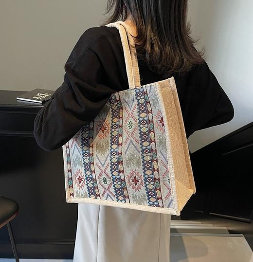 【敦煌菱形纹托特包】大容量亚麻托特包包  新款手工编织妈咪包女时尚通勤单肩手提包 商品图8