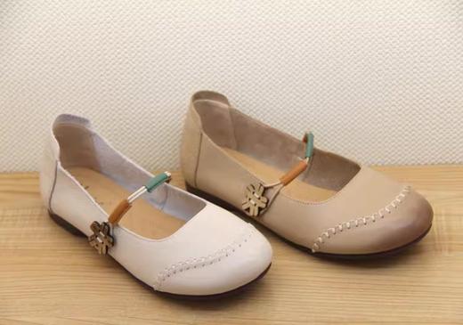 豪行2023年秋季款23330322时尚真皮浅口一字带平跟单鞋 商品图3