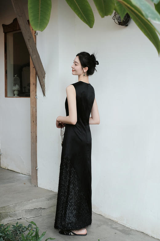 盛唐牡丹| 法式串珠重缎香云纱长裙 商品图10