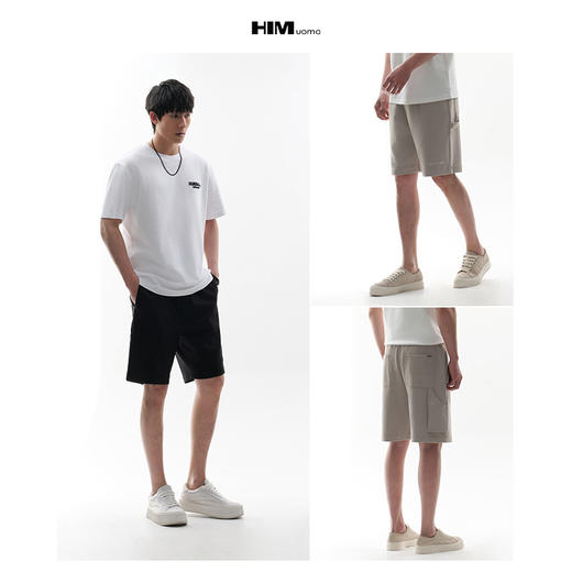 HIM漢崇 舒适百搭休闲短裤简约滴胶字母宽松五分裤男 2026夏季 商品图3