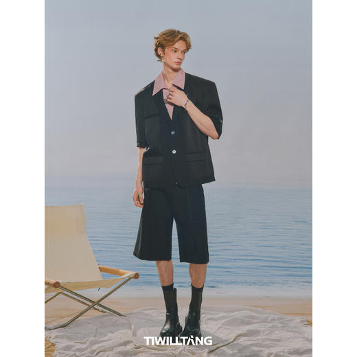 启世录TIWILLTANG“溶韵烬涉”缎面拼接西装套装夏季黑色外套男 商品图4