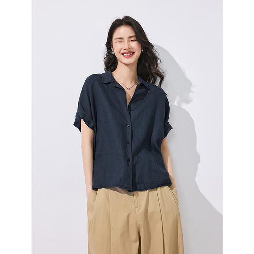 353604010-初棉翻领重磅亚麻衬衫 商品图1