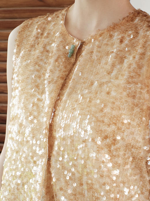 盛唐牡丹| 流苏亮片真丝鸵鸟毛马甲（鸵鸟毛可拆卸） 商品图3