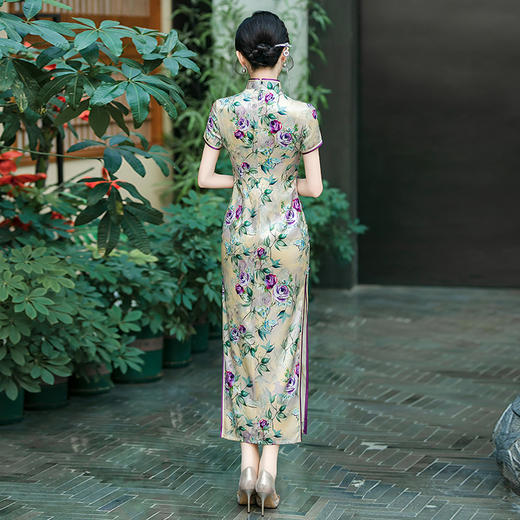 WX-ZS-2502春季新款真丝旗袍中式桑蚕丝连衣裙手工缝制送考宴席日常可穿 商品图3