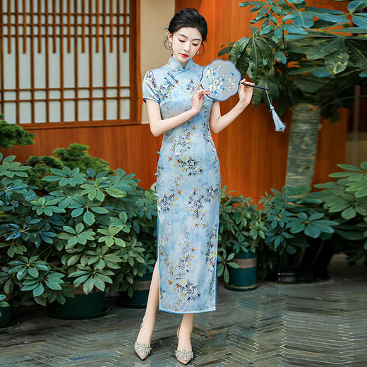 WX-ZS-2505春季新款真丝旗袍中式桑蚕丝连衣裙手工缝制送考宴席日常可穿 商品图2