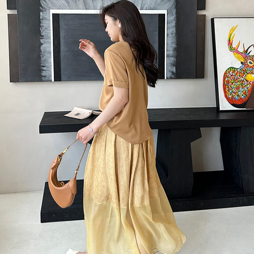 洛诗琳04612气质拼接半身裙2025夏季蚕丝混纺暗纹提花裙22211 商品图3