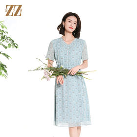 佐尔美夏季新款时尚气质碎花桑蚕丝短袖连衣裙女M42LS46