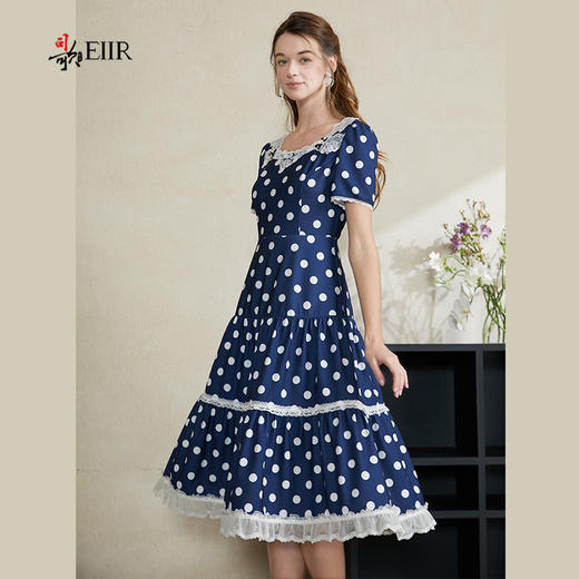 司歌波点蕾丝连衣裙短袖优雅修身A911070X 商品图4