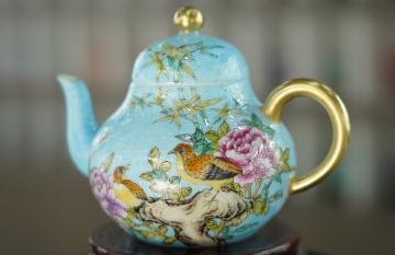 绿地扒花竹报平安花鸟壶 商品图0