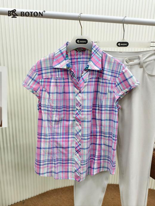 【第2件半价！尾货清仓不退换】波顿女士短袖休闲格仔衬衫LS732215 商品图1