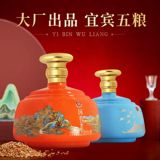 【店铺热销】五粮液生态 国菁(黄色+蓝色) 绿豆酒 52度 888ml*2瓶整箱装 商品图0