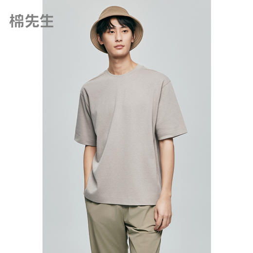 棉仓363801011-棉雨露麻小提花宽松落肩T恤 商品图0