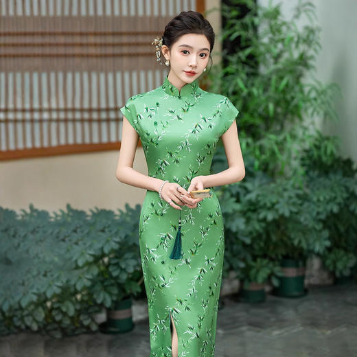 WX-25018春季新款真丝提花段旗袍中式桑蚕丝连衣裙手工缝制送考宴席 商品图2