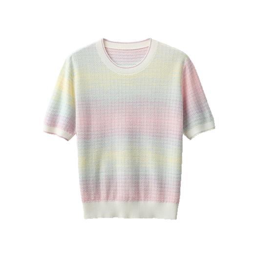 彩虹梦境！2025新款多巴胺渐变花纱天丝真丝针织短袖T恤气质小衫女款！ 商品图4