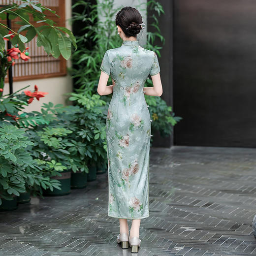 WX-25001春季新款真丝旗袍中式桑蚕丝连衣裙手工缝制送考宴席日常可穿 商品图3